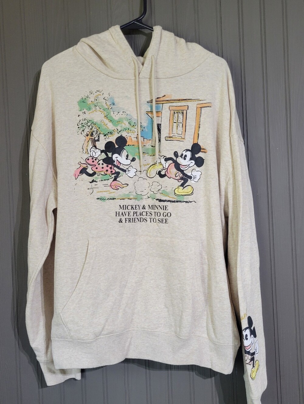 Disney Mickey Mouse Long Sleeve Hooded Graphic Sweatshirt Cream Women's XL